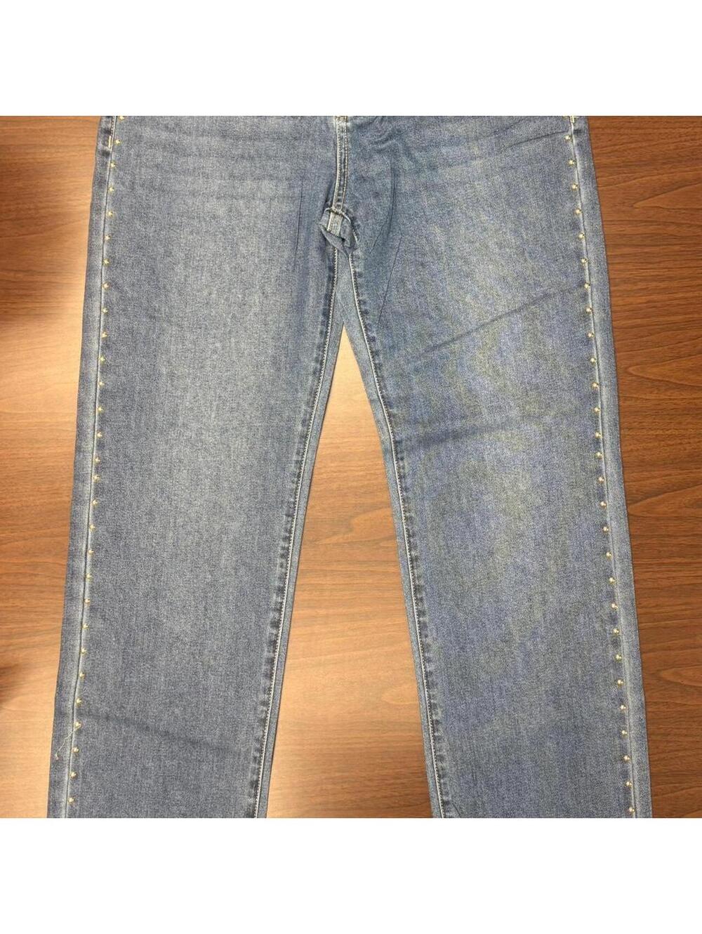 Express Blue Denim Skinny Jeans with Gold Stud Detailing, Size 4